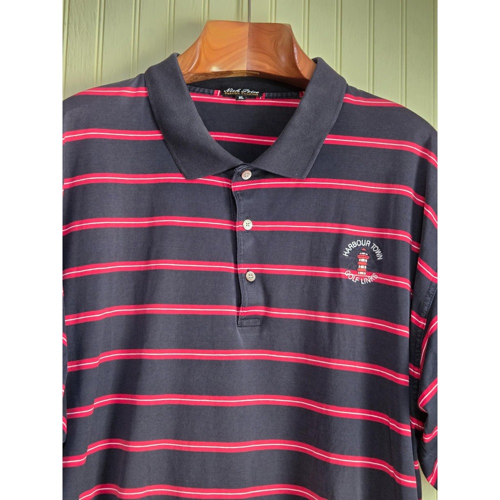 Nick Price Polo Shirt Men XL Navy Blue Red Stripes Short‎ Sleeve Collared Cotton